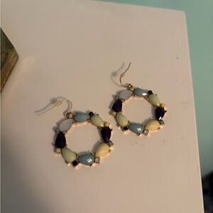 Charming Charlie Gold-Tone Hoop Earrings with Blue, Teal and Cream Stones